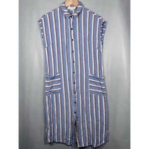 Monteau Los Angeles Dress Coastal Nautical Sailor Blue Striped Linen